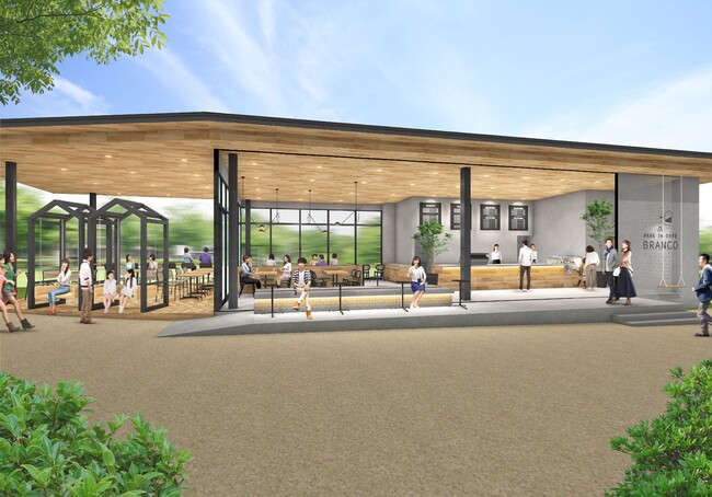 カフェ「PARK CAFE BRANCO」(江坂公園内) *パースはすべてイメージ。実際とは一部異なる場合があります。 カフェ「PARK CAFE BRANCO」(江坂公園内) *パースはすべてイメージ。実際とは一部異なる場合があります。