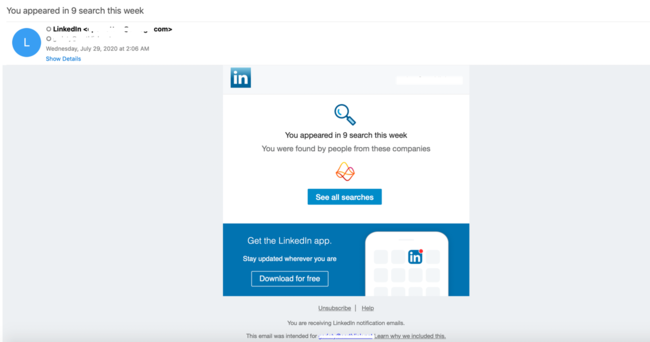 LinkedInのフィッシングメール：企業が求職者に関心を持っていることを知らせ、ログインを要求する
