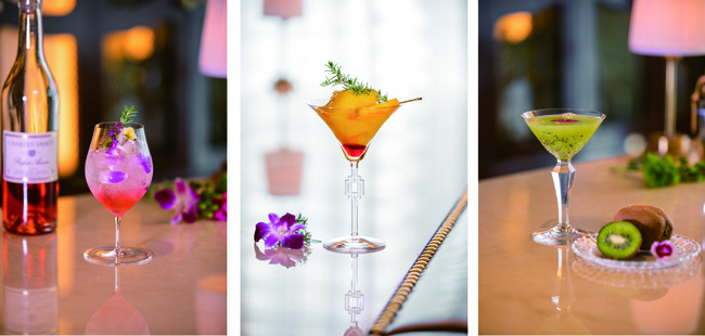 （左から）フラワーフィズ、フローズンマンゴー、キウイダイキリ