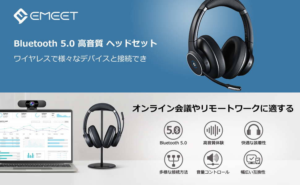 限定タイムセール】EMEET ヘッドセットHS150&HS100 Bluetooth 5.0