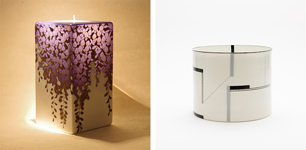 左：三浦千歩「フジ No.1」　　右：ボディル・マンツ「シリンダーNo.4 「建築ボリュームIII」」