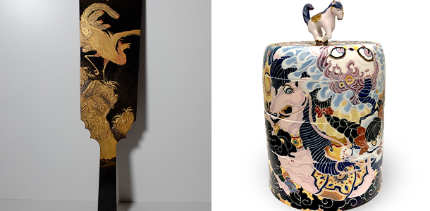 左：江藤雄造「蒔絵羽子板」 　　右：王雪陽「夢中のサーカス」