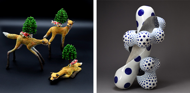 左：寺根千尋「青嵐：狐」　　右：中島晴美「不条理と理性の形1602」