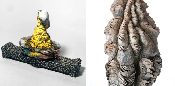 左；鯨虎じょう「記憶の隙間に潜む生き物や景色10100202」　　右：山口美音「ひとつの青い閃光」