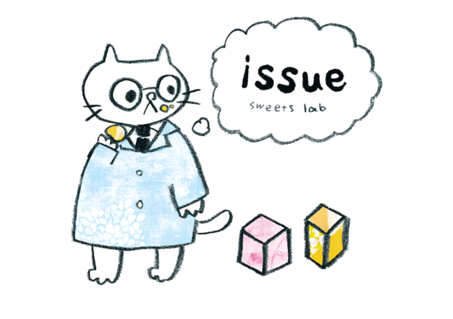 issue sweets labのロゴ。ロゴのモチーフは代表柴田愛里沙が物理学科出身であることに因んで、シュレディンガーの猫。