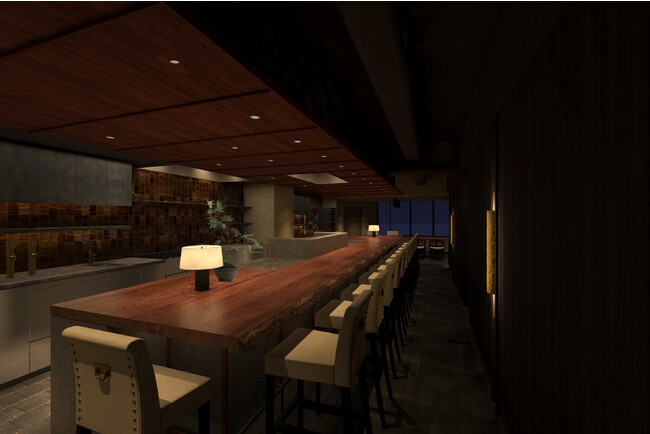 8mの1枚木を囲むような贅沢なカウンター