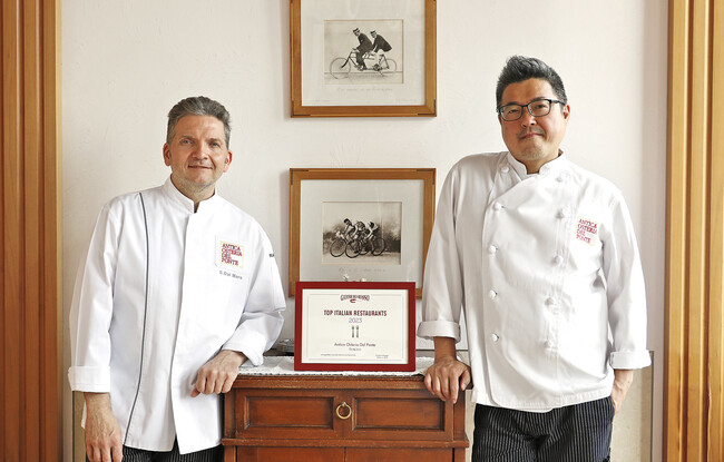 ▲　写真左　東京店総料理長 ステファノ・ダル・モーロ　写真右　東京店料理長 當間一貴