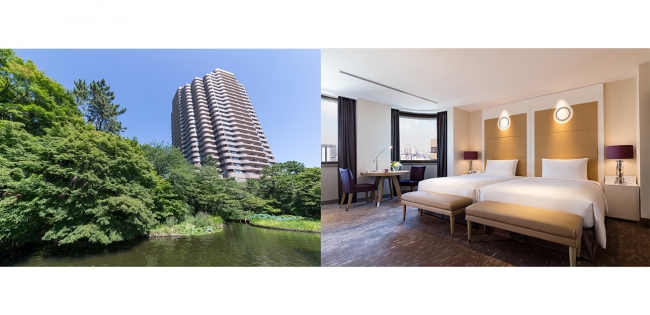 「緑豊かな御殿山に立地する東京マリオットホテル」「 ホテル客室（エグゼクティブ プレミアツイン）」