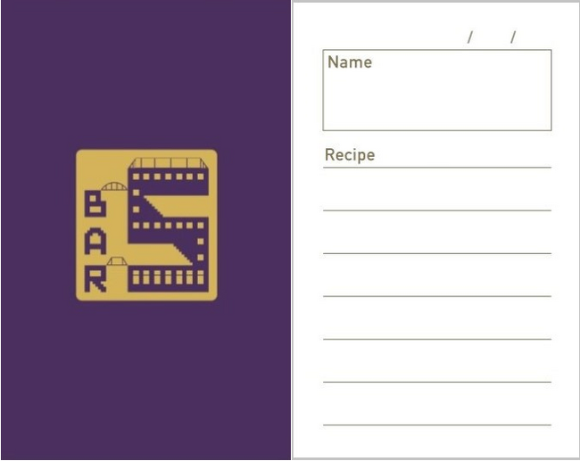 デザイナー仲條正義氏がデザインした「BAR S」のロゴの入ったオリジナルレシピカード。