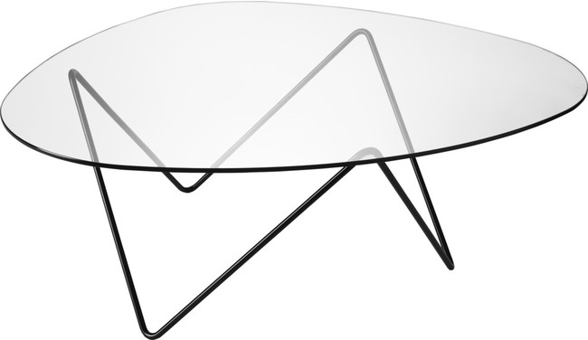 ペドレラコーヒーテーブル　(ガムフラテージ作）W860 D1060 H380mm 天板ガラス　ベースブラックセミマットスチール　￥138,150