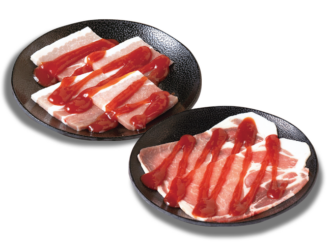 左上：豚カルビ、右下：豚肩ロース