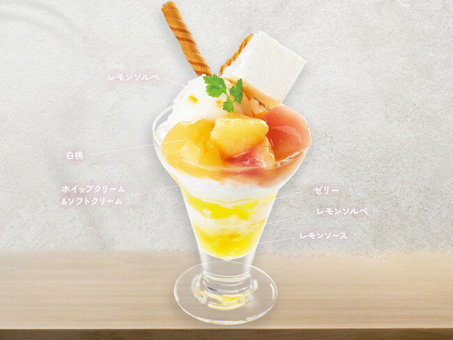 たっぷり白桃と爽やかレモンのパフェ(税込879円) たっぷり白桃と爽やかレモンのパフェ(税込879円)