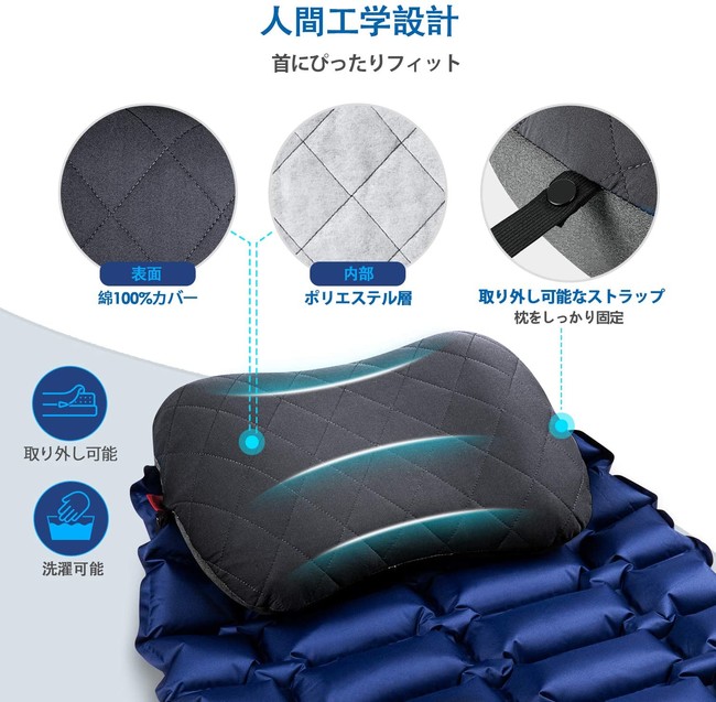 【色: C-ブルー】HIKENTURE キャンプ 枕【160g超軽量・ポケットサ