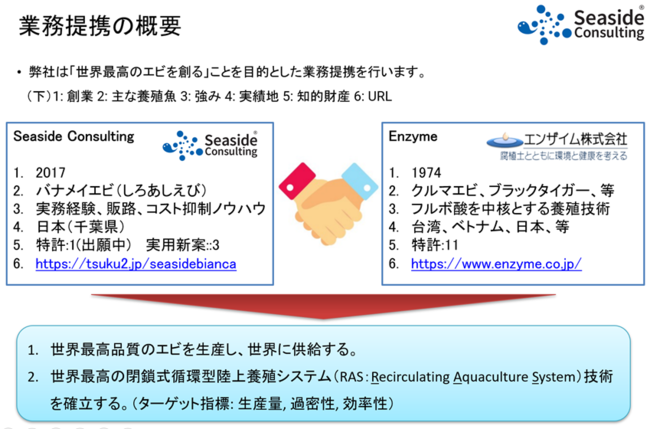 世界最高のエビを創る 千葉県鋸南町の耕作放棄地を活用したエビ養殖seaside Consultingと フルボ酸技術を用い国内外のエビ養殖で実績のあるエンザイムが業務提携 船橋経済新聞