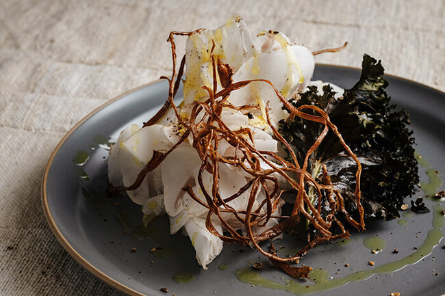 ひらひらマッシュルーム 揚げたり焼いたりした牛蒡とケール