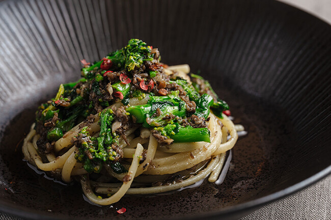 マッシュルームと菜の花のラグー