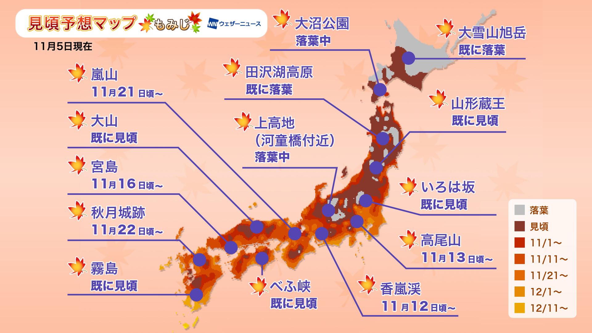 第三回紅葉見頃予想 東 西日本は本格的な紅葉シーズンへ 平野部は11月中旬以降見頃に 株式会社ウェザーニューズのプレスリリース