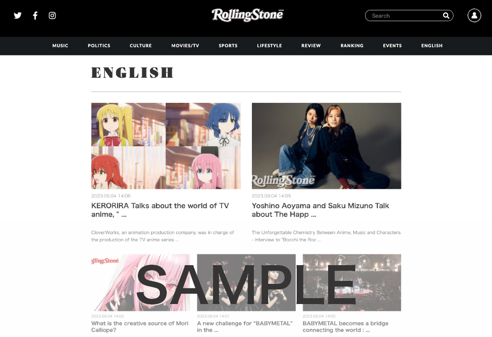 “Rolling Stone Japan ENGLISH” 영문판 웹페이지가 오픈되었습니다!  ｜주식회사 컬쳐엔터테인먼트 보도자료