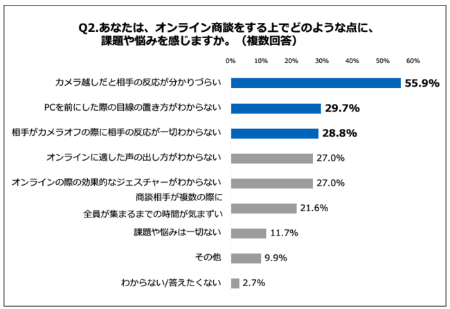 Q2.あなたは、オンライン商談をする上でどのような点に、課題や悩みを感じますか。