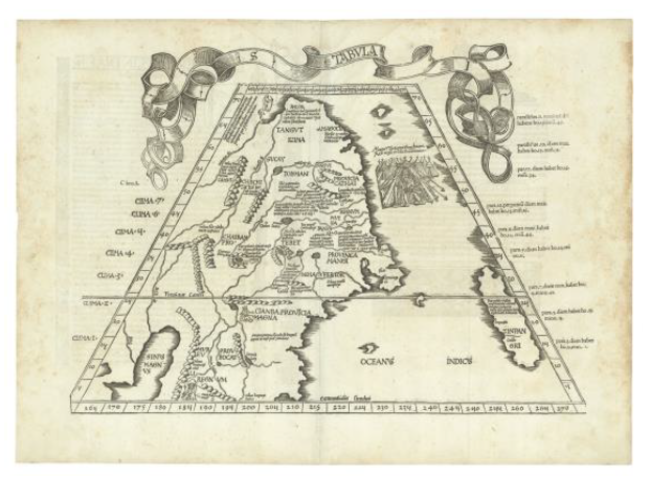▲プトレマイオス／フリース「大韃靼図」1522年 ゼンリンミュージアム所蔵