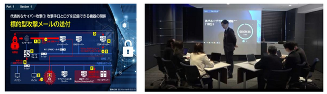 (写真左：標的型攻撃メールの手口を学ぶオンライン講座、右：サイバーセキュリティ演習(過去開催時の様子))