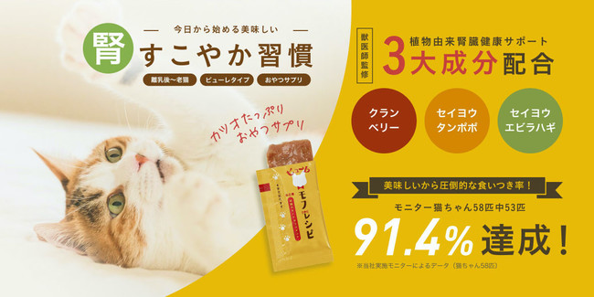 獣医師監修ねこ用腎臓健康サポートサプリメント モフレシピ が新しくおやつ型になって新登場 ペットエイド株式会社のプレスリリース