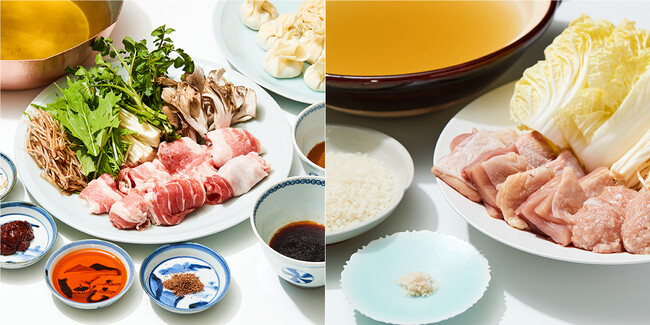 左：「〈銀座 Furuta〉天城黒豚のしゃぶしゃぶ鍋」、右：「〈CHIUnE〉水炊き鍋」