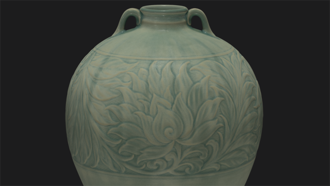 3Dデジタル化した「霙青磁牡丹彫文花瓶」のみどころを拡大した際の画像
