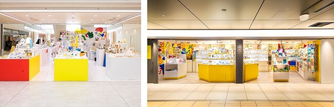 （左）「ものとアート」2023年成田空港に出展時の様子、（右）「ものとアート」グランスタ東京店（JR東京駅構内）