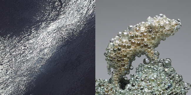 （左）Lou Zhenggang　無題　アクリルオンキャンバス　2019年　130cm×130cm （右）Kohei Nawa (1975)　【Pixcell – Wild Boar #4, 2007】 Mixed media sculpture