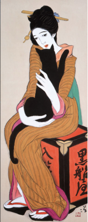 大きくつぶらな瞳。愁いを含んだ表情。たおやかな姿態。竹久夢二の代表作。1919年、油絵で描かれた原画は伊香保美術館に収蔵されていますが、今回は復刻木版画を展示します。顔はめパネルで記念撮影も。