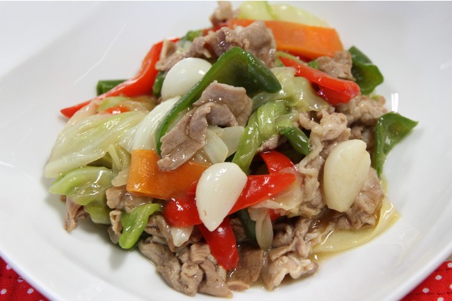 ▲有機フレッシュにんにくと豚肉の中華炒め ▲有機フレッシュにんにくと豚肉の中華炒め