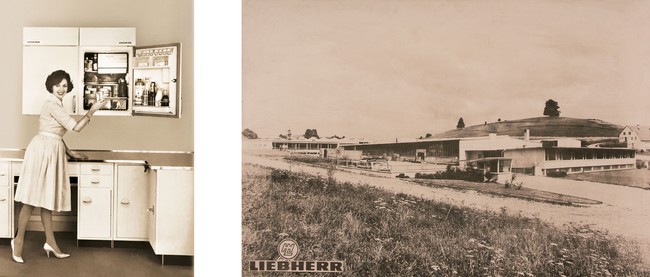 （左）初期のリープヘルの冷蔵庫　（右）オクセンハウゼン工場　1959年
