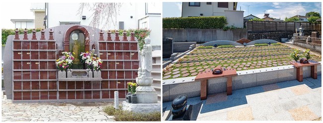 廣済寺の永代供養墓（左写真）と永代供養付樹木葬（右写真）