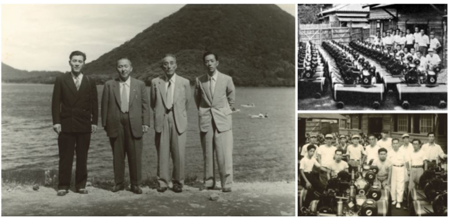 岩田四兄弟　左から春吉、助蔵（2代目社長）、初太郎（初代社長）、福太郎