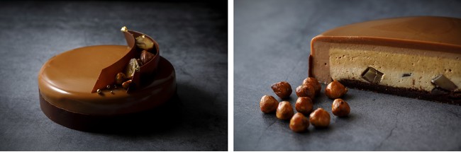 「栗とプラリネのクリスマスケーキ 15cm」 ヴァローナ社チョコレートのムース、マルコナ種のアーモンドのプラリネを合わせて 価格5,400円（税込）