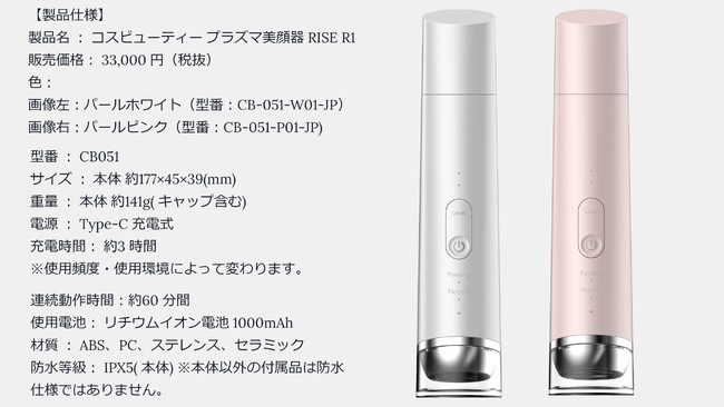 シルバーピーチ プラズマ美顔器 RISE R1 パールホワイト CB-051-W01-JP