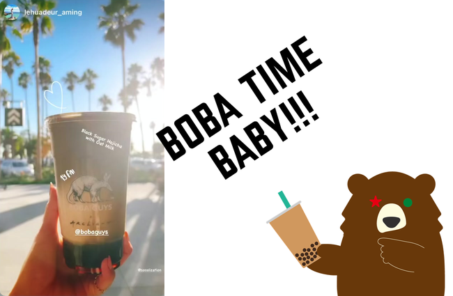 @lehuadeur_aming さん、カリフォルニアで大人気のBOBA（ボバ=タピオカ）チェーン、『BOBA GUYS』 のほうじ茶ラテボバの投稿