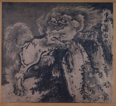 曽我蕭白《唐獅子図》（左幅）明和元年頃 紙本墨画 双幅 朝田寺蔵