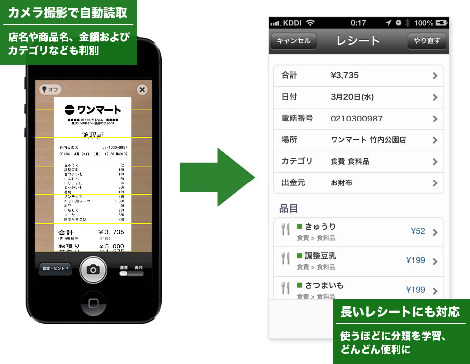 レシート をiphone Ipadのカメラで撮影して自動読取り 日本最大級の無料オンライン家計簿サービス Zaim に新機能が追加 株式会社zaimのプレスリリース