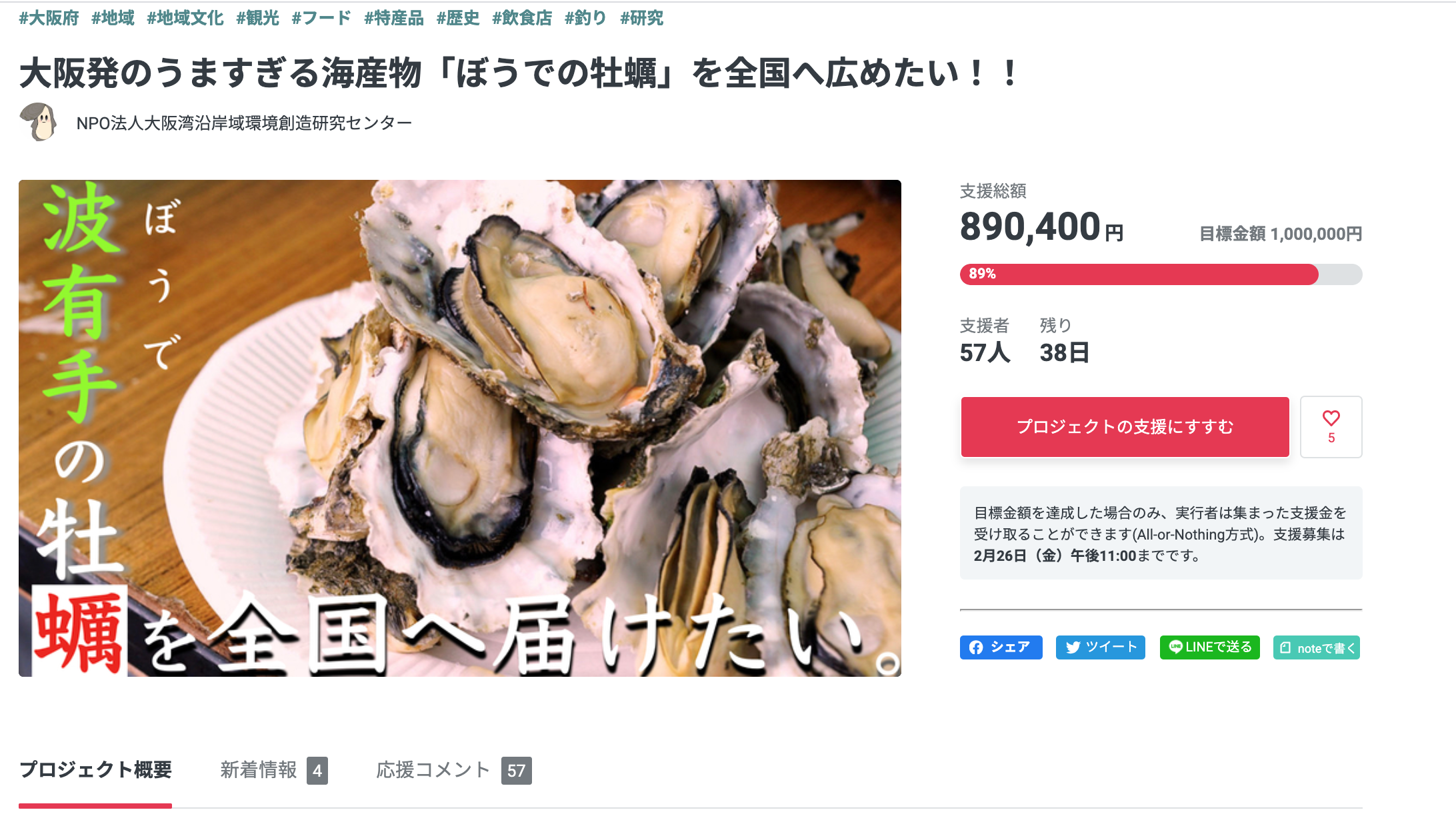 大阪発のうますぎる海産物 ぼうでの牡蠣 1ヶ月限定 クラウドファンディングサイトにて全国販売を開始 集まった支援金は牡蠣小屋 の建設費に活用 特定非営利活動法人大阪湾沿岸域環境創造研究センターのプレスリリース