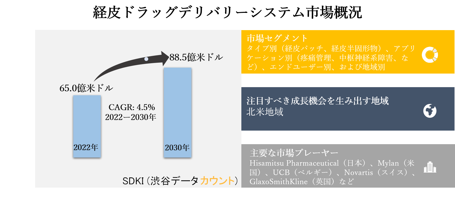 経皮ドラッグデリバリーシステム市場ータイプ別 経皮パッチ 経皮半固形物 アプリケーション別 疼痛管理 中枢神経系障害 など エンドユーザー別 および地域別ー世界的な予測30年 Sdki Inc のプレスリリース