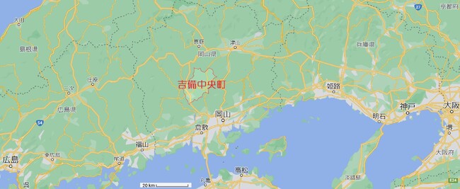 吉備中央町の位置（googlemapsより）