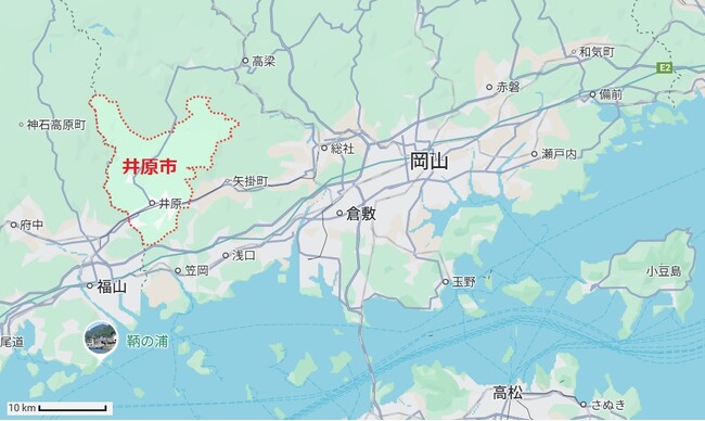 井原市の位置（Google Mapsより）