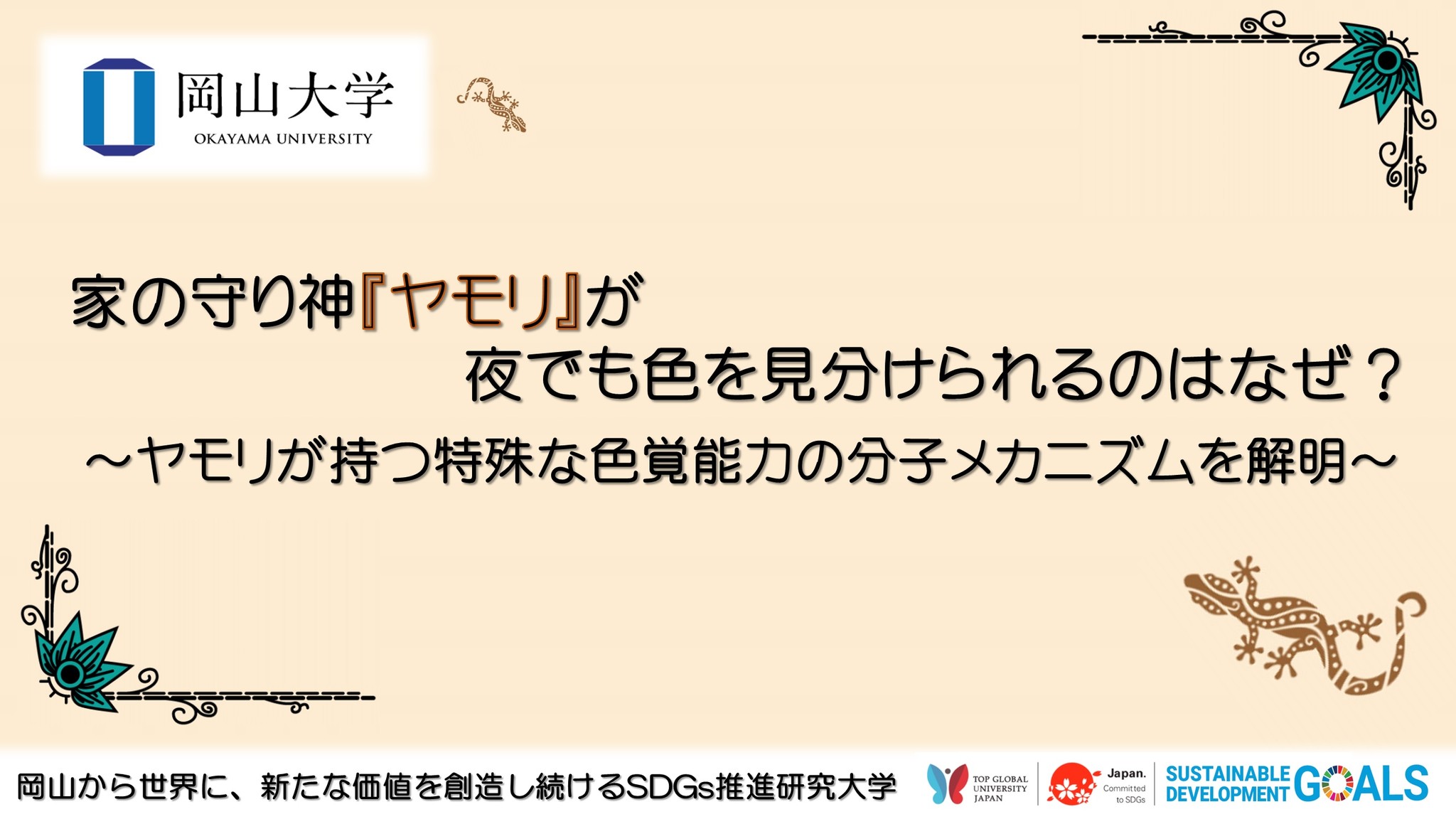 家の守り神 ヤモリ が夜でも色を見分けられるのはなぜ ヤモリが持つ特殊な色覚能力の分子メカニズムを解明 国立大学法人岡山大学のプレスリリース