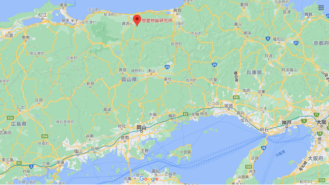 岡山大学惑星物質研究所の位置（googleマップより）