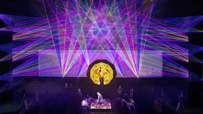 光による立体的な彫刻空間がステージ上に現れる(ジュネーヴ公演より)(C) teamLab, Courtesy Daniel Kramer, Grand Theatre de Geneve, and Pace Gallery 光による立体的な彫刻空間がステージ上に現れる(ジュネーヴ公演より)(C) teamLab, Courtesy Daniel Kramer, Grand Theatre de Geneve, and Pace Gallery