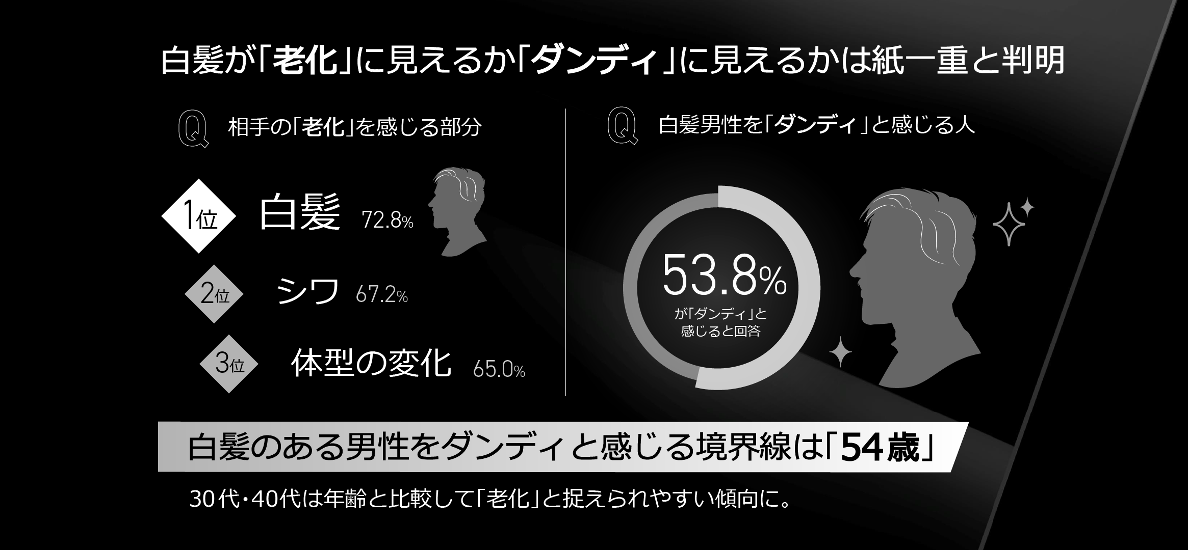 清潔感や若々しさを保ちたい30代40代男性の白髪ケアはマスト 白髪男性の 老化 と ダンディ の境界線は54歳 白髪 を気にする派 気にしない派 で分かれるも他人の白髪は74 が気になると回答 ヘンケル ビューティーケアのプレスリリース