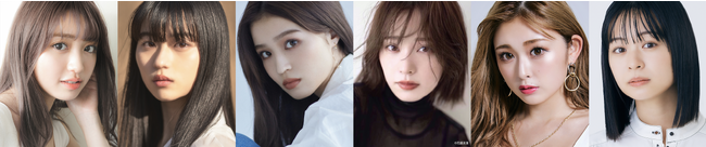 写真、左から：香音、菊池日菜子、せいら、那須ほほみ、ゆうちゃみ、莉子