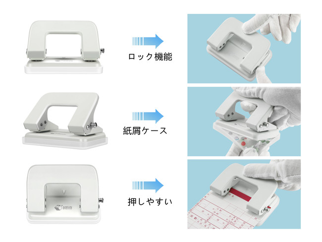 株式会社ニューブライトンの新製品２穴あけパンチのロック機能